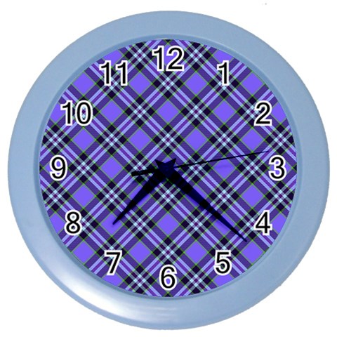 Blue Tartan Plaid 1 Diagonal Color Wall Clock from ArtsNow.com Front