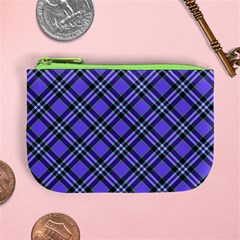 Blue Tartan Plaid 1 Diagonal Mini Coin Purse from ArtsNow.com Front