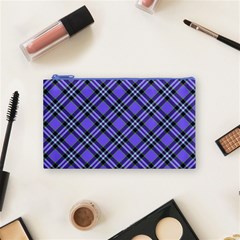 Blue Tartan Plaid 1 Diagonal Cosmetic Bag (Small) from ArtsNow.com Front