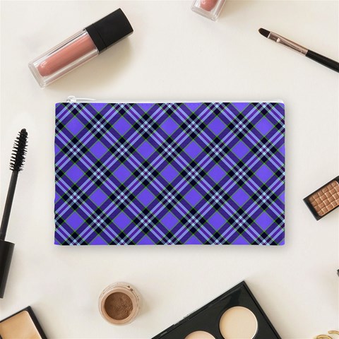 Blue Tartan Plaid 1 Diagonal Cosmetic Bag (Medium) from ArtsNow.com Front