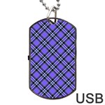 Blue Tartan Plaid 1 Diagonal Dog Tag USB Flash (One Side)