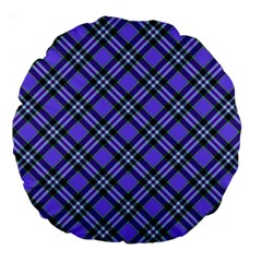 Blue Tartan Plaid 1 Diagonal Large 18  Premium Round Cushions from ArtsNow.com Front