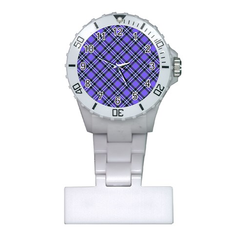 Blue Tartan Plaid 1 Diagonal Plastic Nurses Watch from ArtsNow.com Front