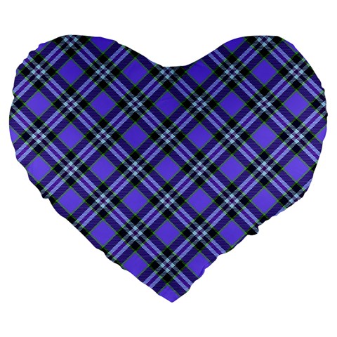 Blue Tartan Plaid 1 Diagonal Large 19  Premium Flano Heart Shape Cushions from ArtsNow.com Front