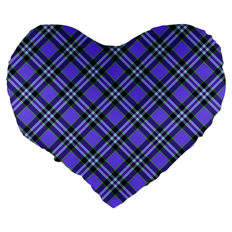 Blue Tartan Plaid 1 Diagonal Large 19  Premium Flano Heart Shape Cushions from ArtsNow.com Back