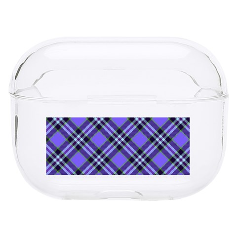 Blue Tartan Plaid 1 Diagonal Hard PC AirPods Pro Case from ArtsNow.com Front