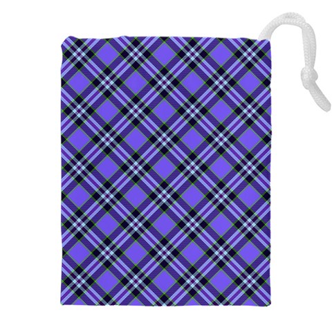 Blue Tartan Plaid 1 Diagonal Drawstring Pouch (4XL) from ArtsNow.com Front