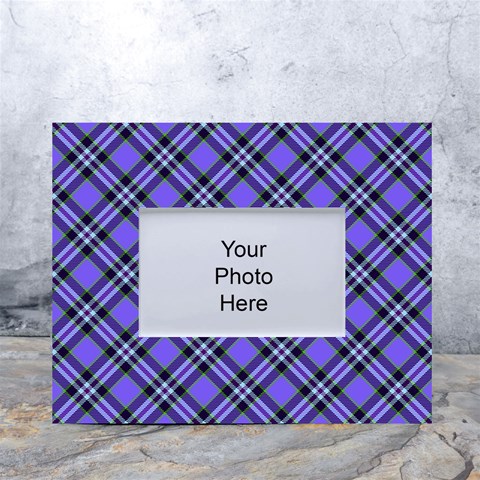 Blue Tartan Plaid 1 Diagonal White Tabletop Photo Frame 4 x6  from ArtsNow.com Front