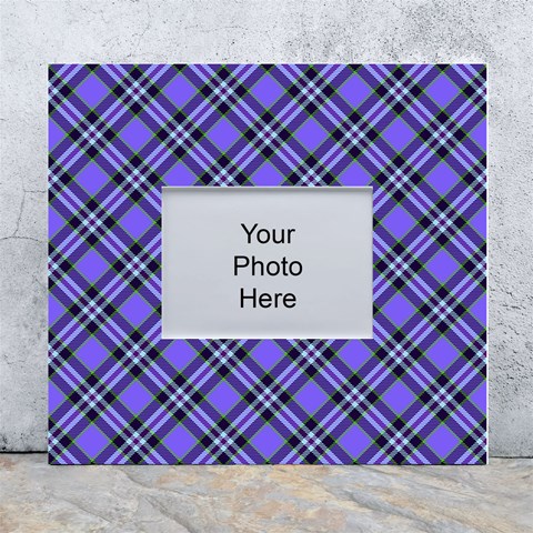 Blue Tartan Plaid 1 Diagonal White Wall Photo Frame 5  x 7  from ArtsNow.com Front