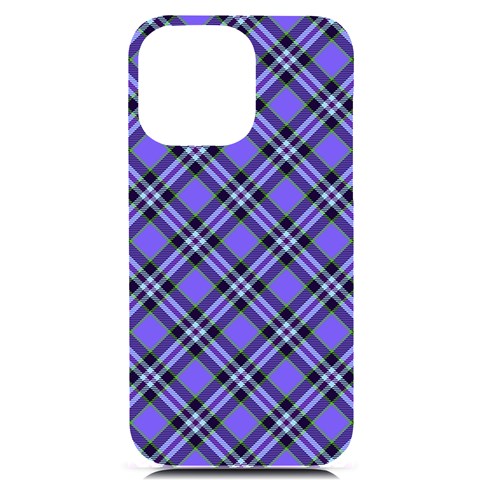 Blue Tartan Plaid 1 Diagonal iPhone 14 Pro Max Black UV Print PC Hardshell Case from ArtsNow.com Front