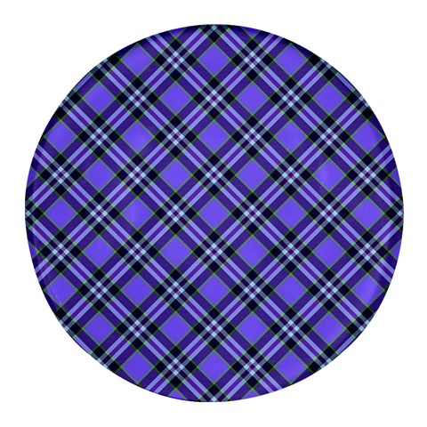 Blue Tartan Plaid 1 Diagonal Round Glass Fridge Magnet (4 pack) from ArtsNow.com Front