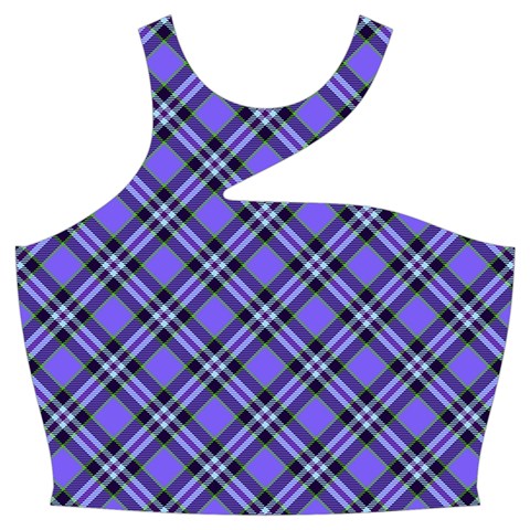 Blue Tartan Plaid 1 Diagonal Cut Out Top from ArtsNow.com Front