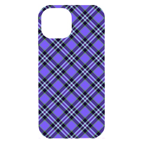 Blue Tartan Plaid 1 Diagonal iPhone 15 Black UV Print PC Hardshell Case from ArtsNow.com Front