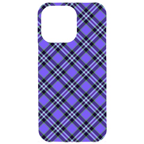 Blue Tartan Plaid 1 Diagonal iPhone 15 Pro Max Black UV Print PC Hardshell Case from ArtsNow.com Front