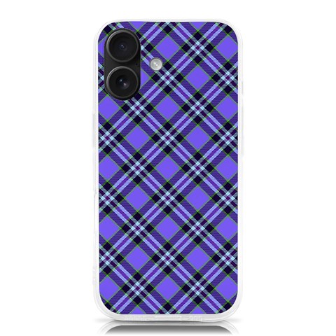 Blue Tartan Plaid 1 Diagonal iPhone 16 TPU UV Print Case from ArtsNow.com Front