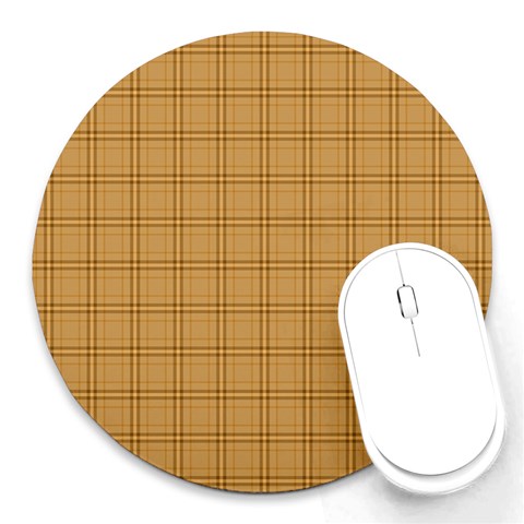 Autumn Fall Plaid Tartan 1 Round Mousepad from ArtsNow.com Front