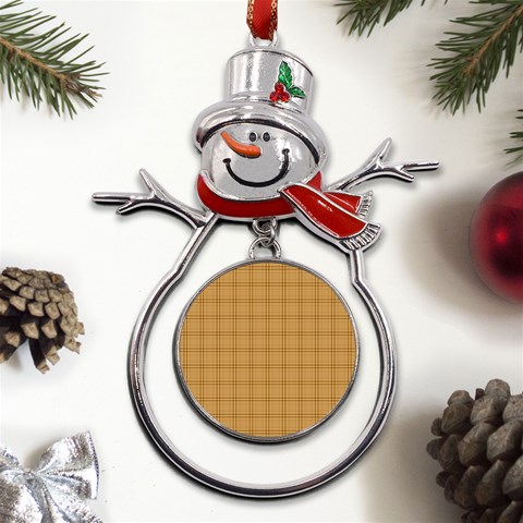 Autumn Fall Plaid Tartan 1 Metal Snowman Ornament from ArtsNow.com Front