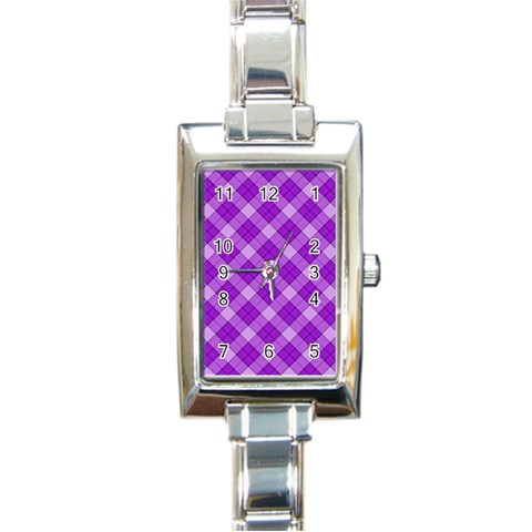 Purple Plaid Tartan 3 Diagonal (2) Rectangle Italian Charm Watch from ArtsNow.com Front