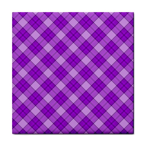 Purple Plaid Tartan 3 Diagonal (2) Tile Coaster from ArtsNow.com Front