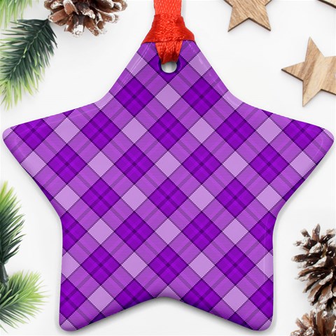 Purple Plaid Tartan 3 Diagonal (2) Ornament (Star) from ArtsNow.com Front