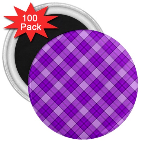 Purple Plaid Tartan 3 Diagonal (2) 3  Magnets (100 pack) from ArtsNow.com Front