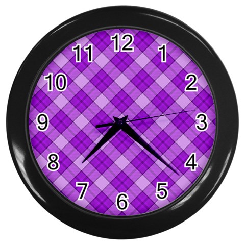 Purple Plaid Tartan 3 Diagonal (2) Wall Clock (Black) from ArtsNow.com Front