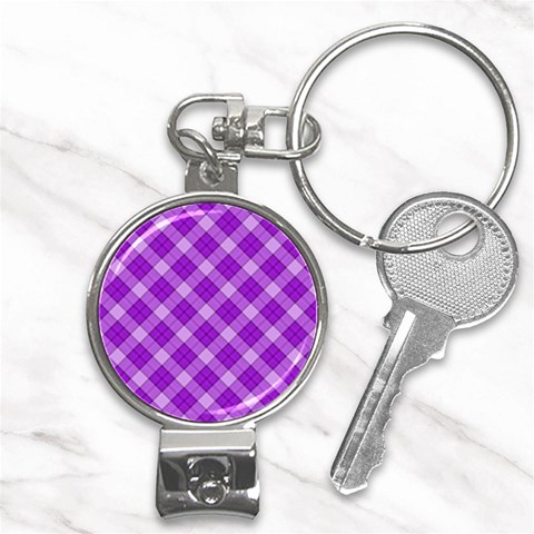 Purple Plaid Tartan 3 Diagonal (2) Nail Clippers Key Chain from ArtsNow.com Front