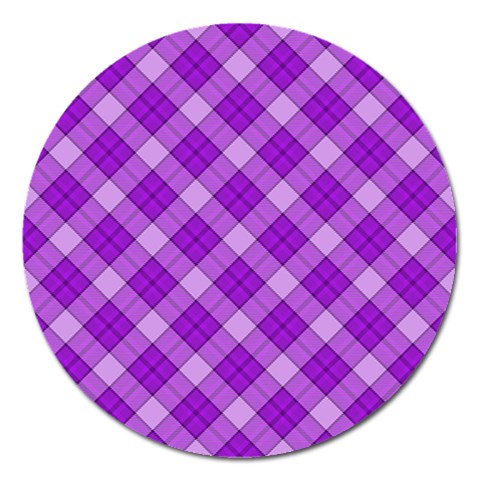 Purple Plaid Tartan 3 Diagonal (2) Magnet 5  (Round) from ArtsNow.com Front