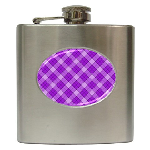 Purple Plaid Tartan 3 Diagonal (2) Hip Flask (6 oz) from ArtsNow.com Front