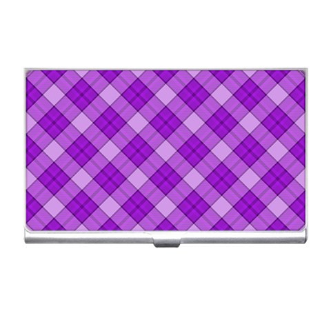 Purple Plaid Tartan 3 Diagonal (2) Business Card Holder from ArtsNow.com Front