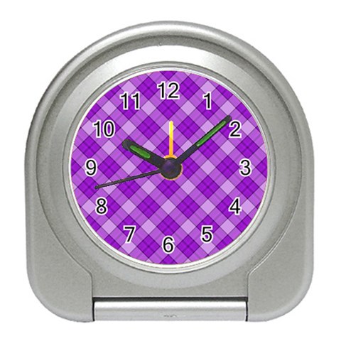 Purple Plaid Tartan 3 Diagonal (2) Travel Alarm Clock from ArtsNow.com Front