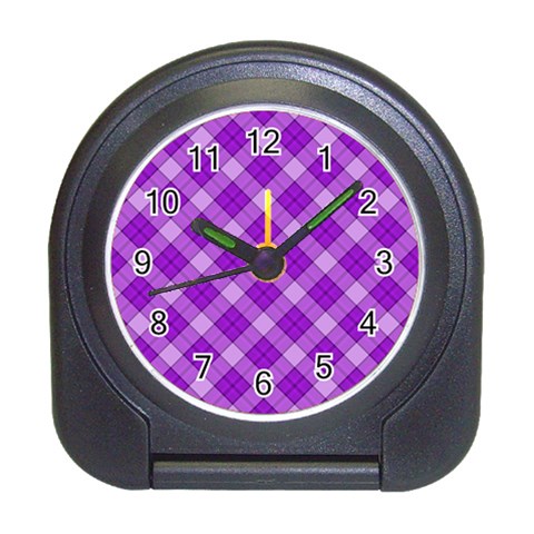 Purple Plaid Tartan 3 Diagonal (2) Travel Alarm Clock from ArtsNow.com Front