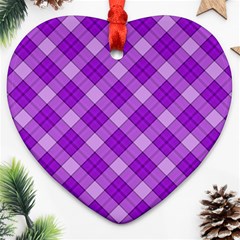 Purple Plaid Tartan 3 Diagonal (2) Heart Ornament (Two Sides) from ArtsNow.com Front