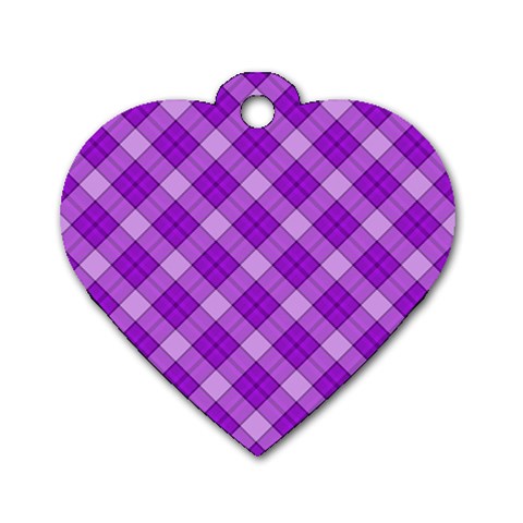 Purple Plaid Tartan 3 Diagonal (2) Dog Tag Heart (One Side) from ArtsNow.com Front