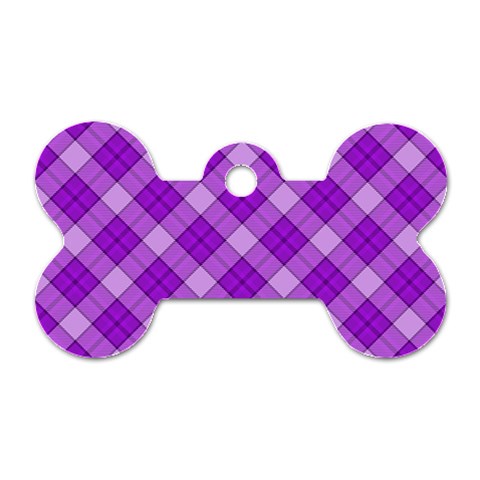 Purple Plaid Tartan 3 Diagonal (2) Dog Tag Bone (One Side) from ArtsNow.com Front