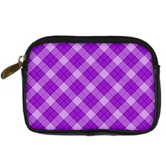 Purple Plaid Tartan 3 Diagonal (2) Digital Camera Leather Case from ArtsNow.com Front