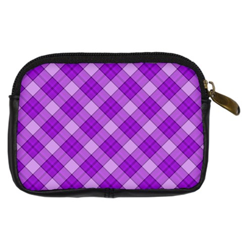 Purple Plaid Tartan 3 Diagonal (2) Digital Camera Leather Case from ArtsNow.com Back