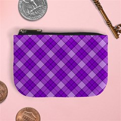 Purple Plaid Tartan 3 Diagonal (2) Mini Coin Purse from ArtsNow.com Front