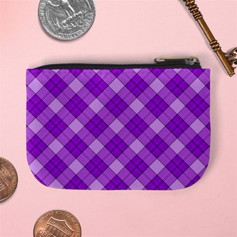 Purple Plaid Tartan 3 Diagonal (2) Mini Coin Purse from ArtsNow.com Back