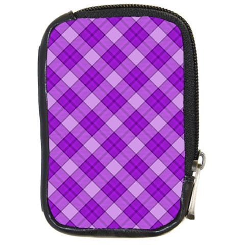 Purple Plaid Tartan 3 Diagonal (2) Compact Camera Leather Case from ArtsNow.com Front