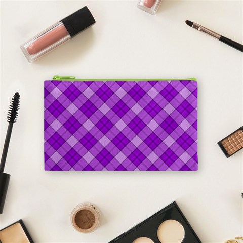 Purple Plaid Tartan 3 Diagonal (2) Cosmetic Bag (Small) from ArtsNow.com Front