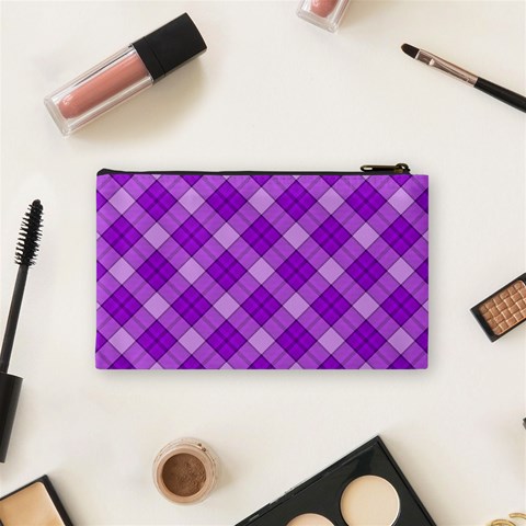 Purple Plaid Tartan 3 Diagonal (2) Cosmetic Bag (Small) from ArtsNow.com Back