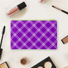 Purple Plaid Tartan 3 Diagonal (2) Cosmetic Bag (Medium) from ArtsNow.com Back