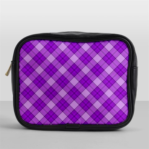 Purple Plaid Tartan 3 Diagonal (2) Mini Toiletries Bag (One Side) from ArtsNow.com Front