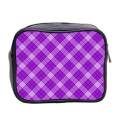 Purple Plaid Tartan 3 Diagonal (2) Mini Toiletries Bag (Two Sides) from ArtsNow.com Back