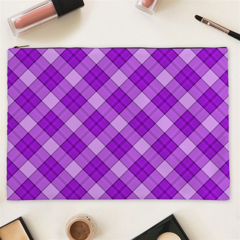 Purple Plaid Tartan 3 Diagonal (2) Cosmetic Bag (XXL) from ArtsNow.com Front