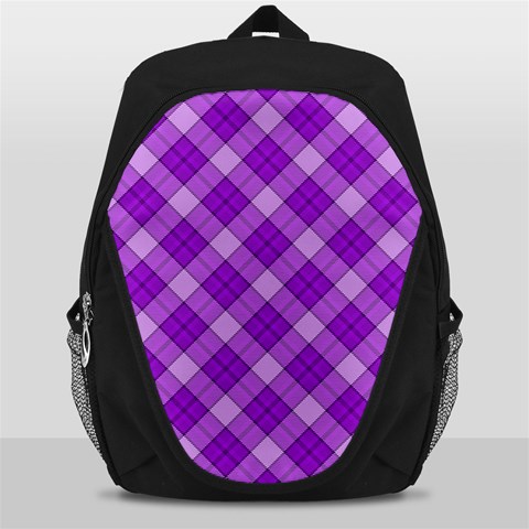 Purple Plaid Tartan 3 Diagonal (2) Backpack Bag from ArtsNow.com Front