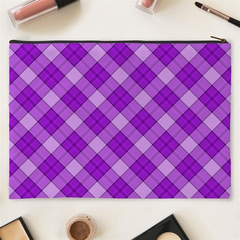 Purple Plaid Tartan 3 Diagonal (2) Cosmetic Bag (XXXL) from ArtsNow.com Back