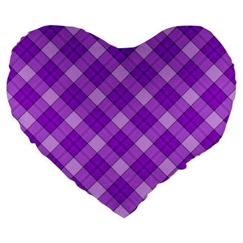 Purple Plaid Tartan 3 Diagonal (2) Large 19  Premium Heart Shape Cushions from ArtsNow.com Front