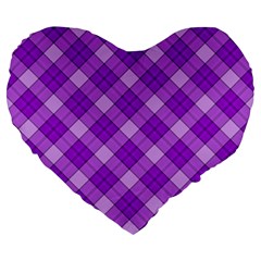 Purple Plaid Tartan 3 Diagonal (2) Large 19  Premium Heart Shape Cushions from ArtsNow.com Front